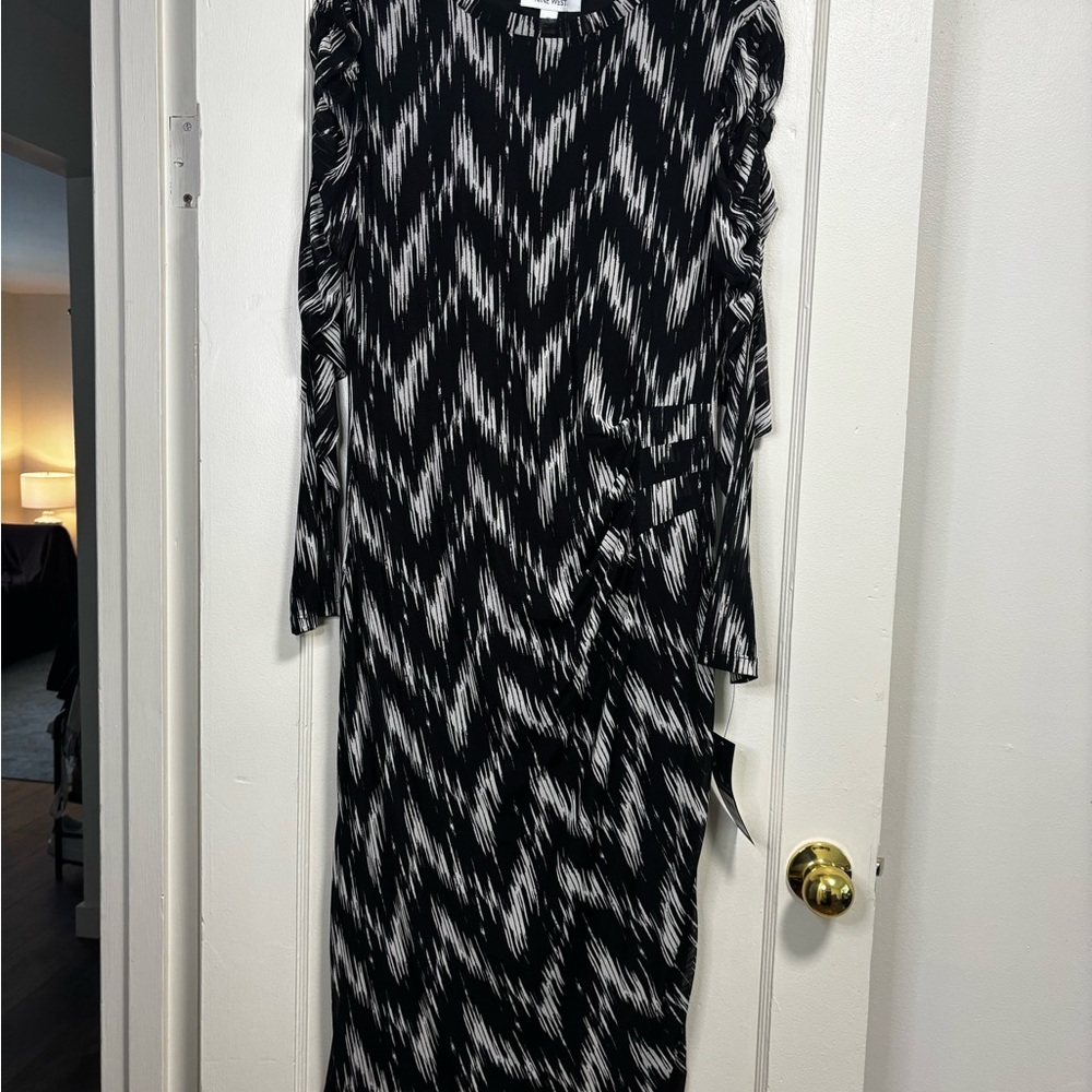 Nine West Black and White sheer Long Sleeve Dress